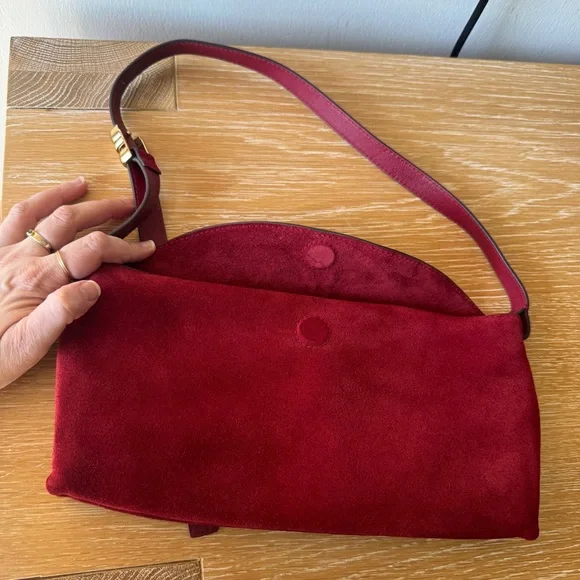 MADEWELL The Date Night Shoulder Bag, Red Suede Gold Hardware Like New with Tags - Picture 6 of 16
